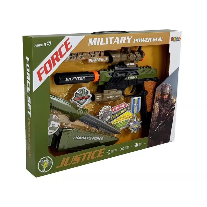 LEAN TOYS Conjunto Pistola Militar Espingarda Faca Medalha Mira