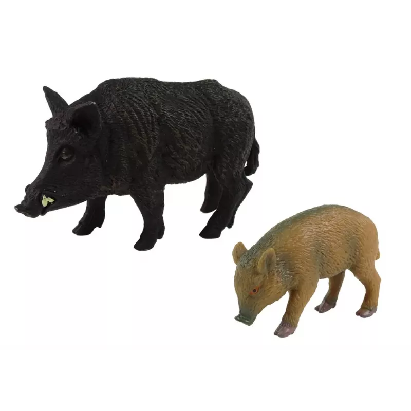 LEAN TOYS Conjunto de 2 figuras de javali com cria série animais da floresta