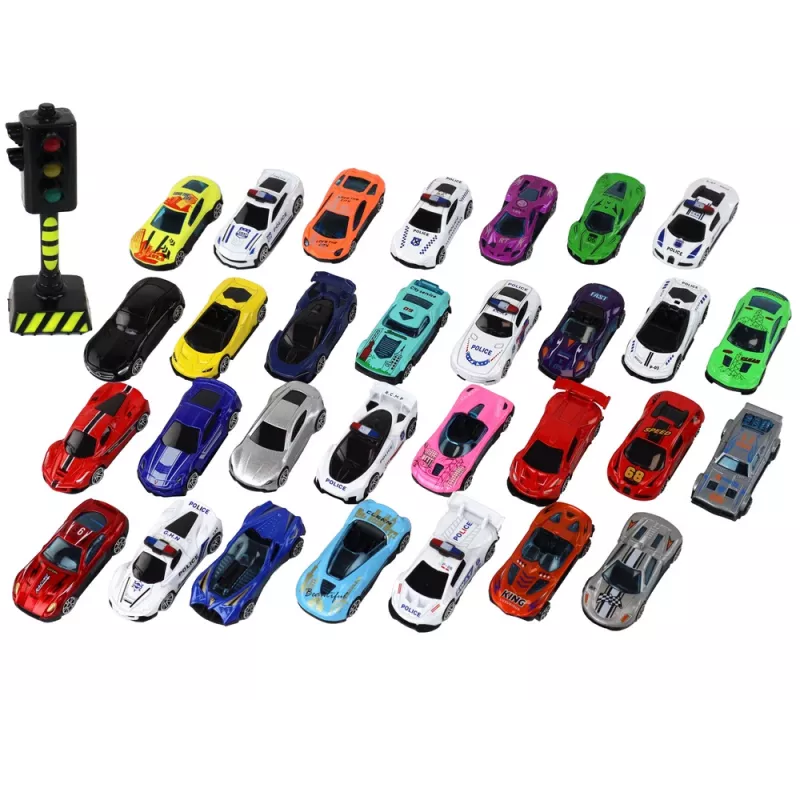 LEAN TOYS Conjunto de carros de mola de alumínio em caixa 30 peças carros de polícia desportivos
