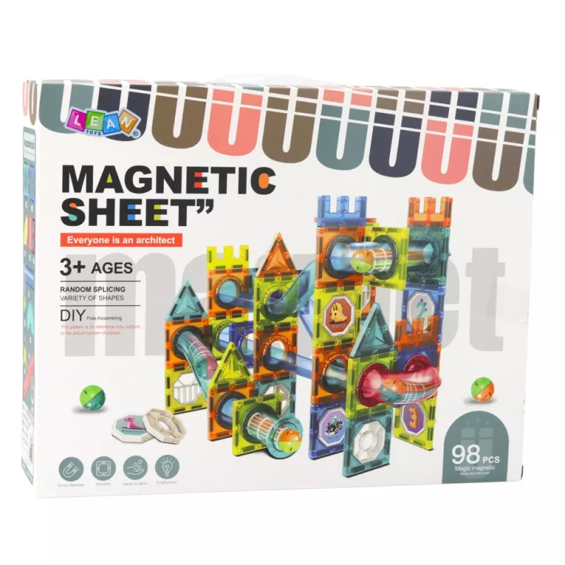 LEAN TOYS Conjunto de Blocos Magnéticos Pista de Bolas Colorido 98 peças