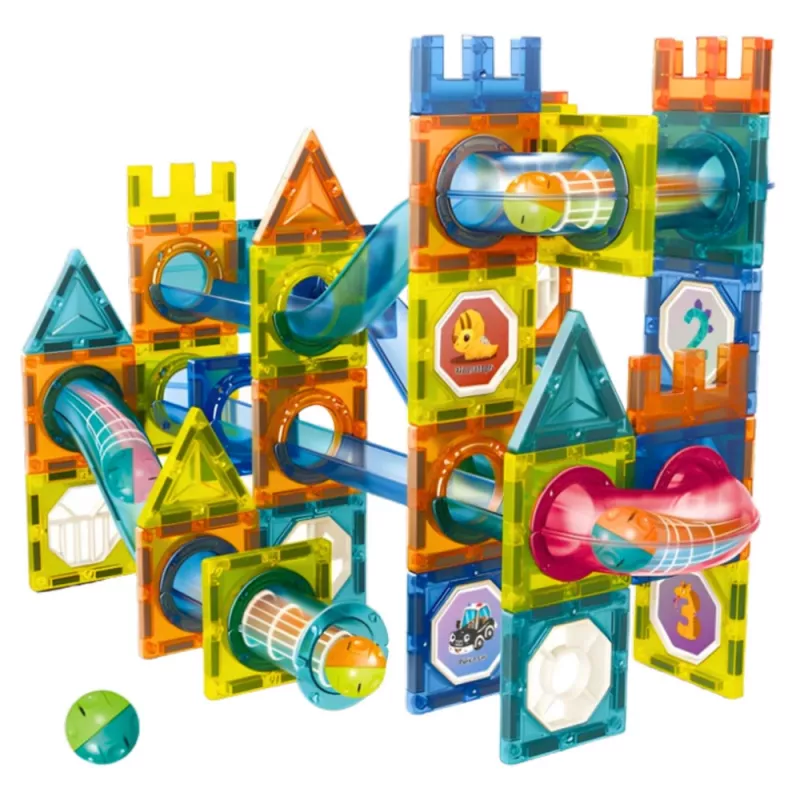 LEAN TOYS Conjunto de Blocos Magnéticos Pista de Bolas Colorido 98 peças