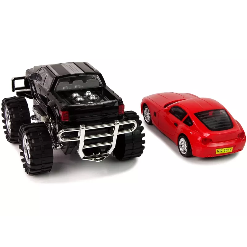 LEAN TOYS Conjunto de veículos camião monstro preto e caravana branca 58 cm