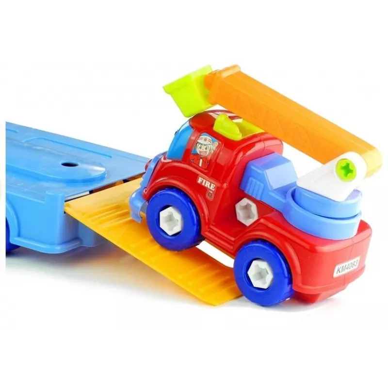 LEAN TOYS Conjunto de veículos Polícia Bombeiros Transportador de automóveis Veículos de aparafusar