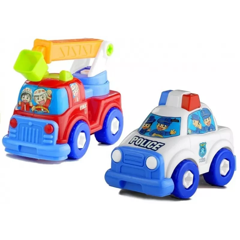 LEAN TOYS Conjunto de veículos Polícia Bombeiros Transportador de automóveis Veículos de aparafusar
