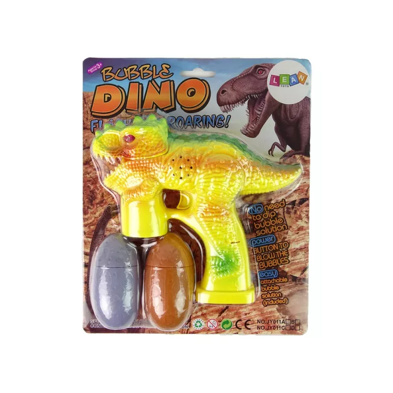 LEAN TOYS Pistola de Bolas de Sabão Dinossauro Líquido Ovo Amarelo