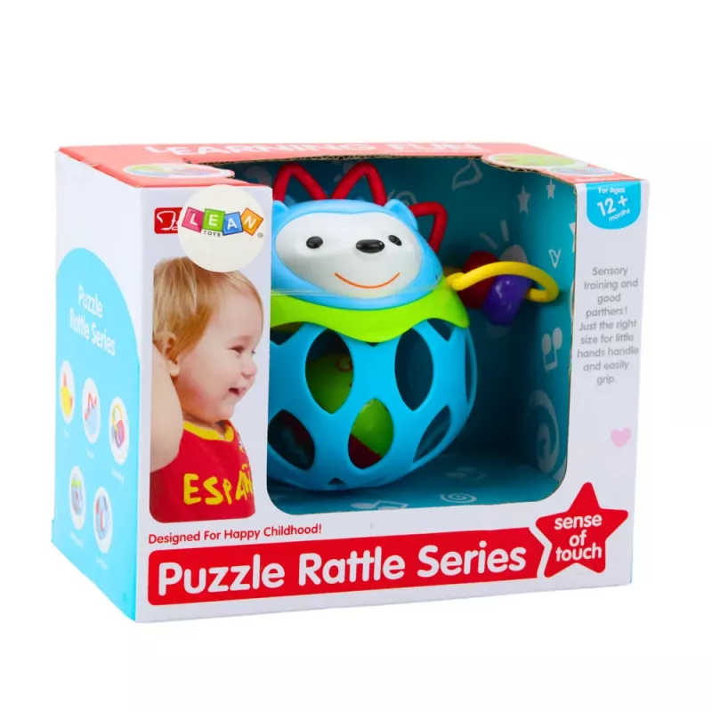 LEAN TOYS Bola de ouriço macia com chocalho – brinquedo sensorial para bebés, azul
