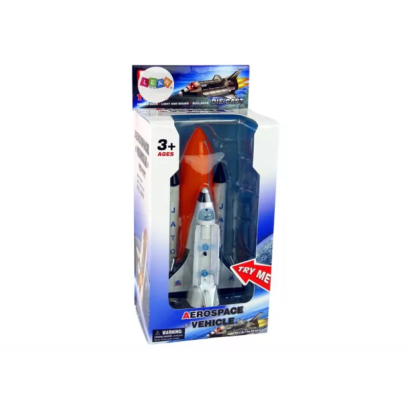 Foguetão espacial LEAN TOYS com nave espacial de metal - pull-back, efeitos de luz e som, conjunto de brinquedo de veículos aéreos e espaciais