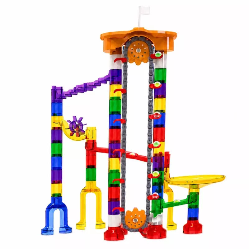 LEAN TOYS Space Track Blocos de construção 153 peças - Conjunto 3D colorido de pista de berlindes com túneis e bolas