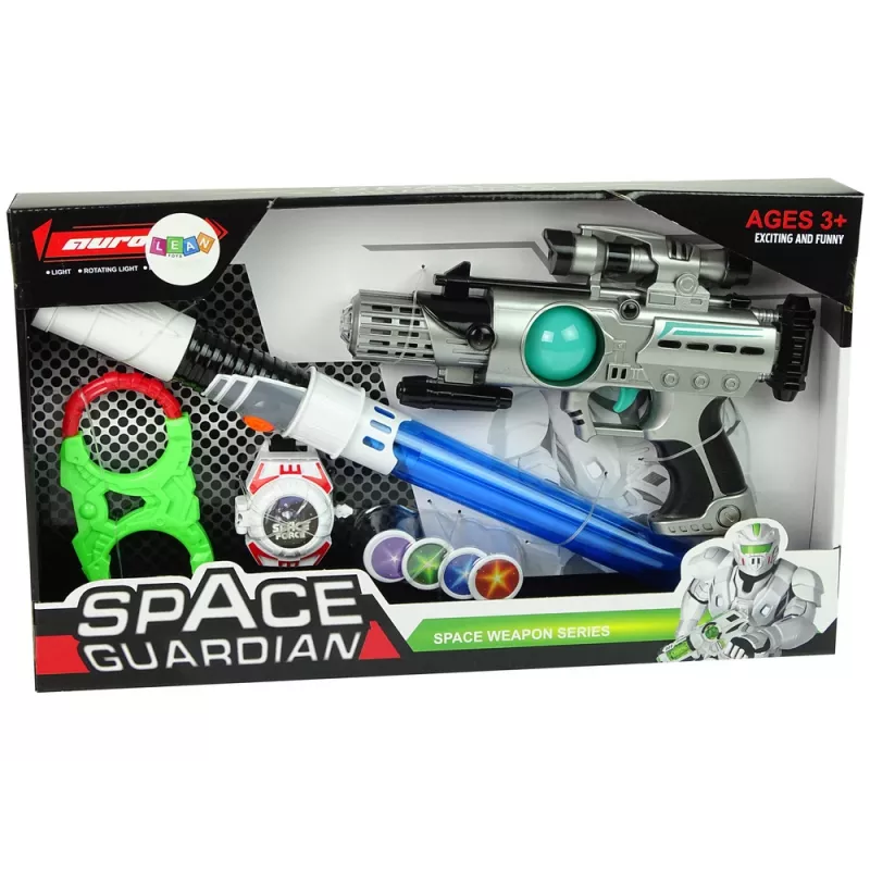 LEAN TOYS Conjunto Guerreiro Espacial Pistola Laser Sabre de Luz Algemas Lançador de Discos