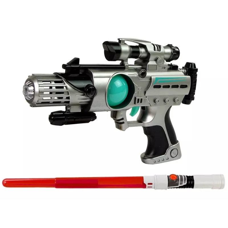 LEAN TOYS Conjunto Guerreiro Espacial Pistola Laser Sabre de Luz Algemas Lançador de Discos