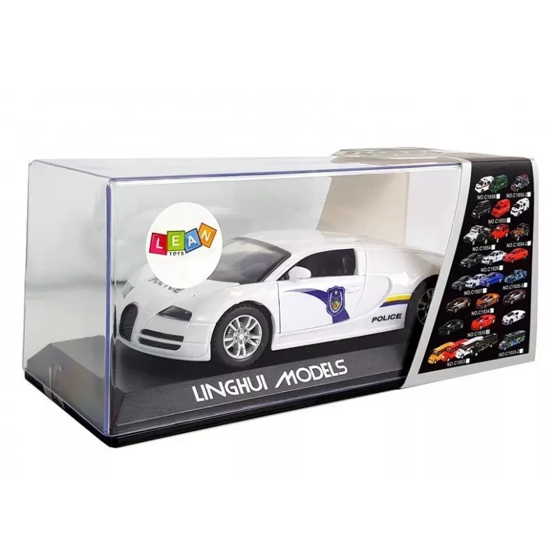 LEAN TOYS Carro desportivo de polícia com para-brisas escurecidos, mola de tensão, luz branca e som
