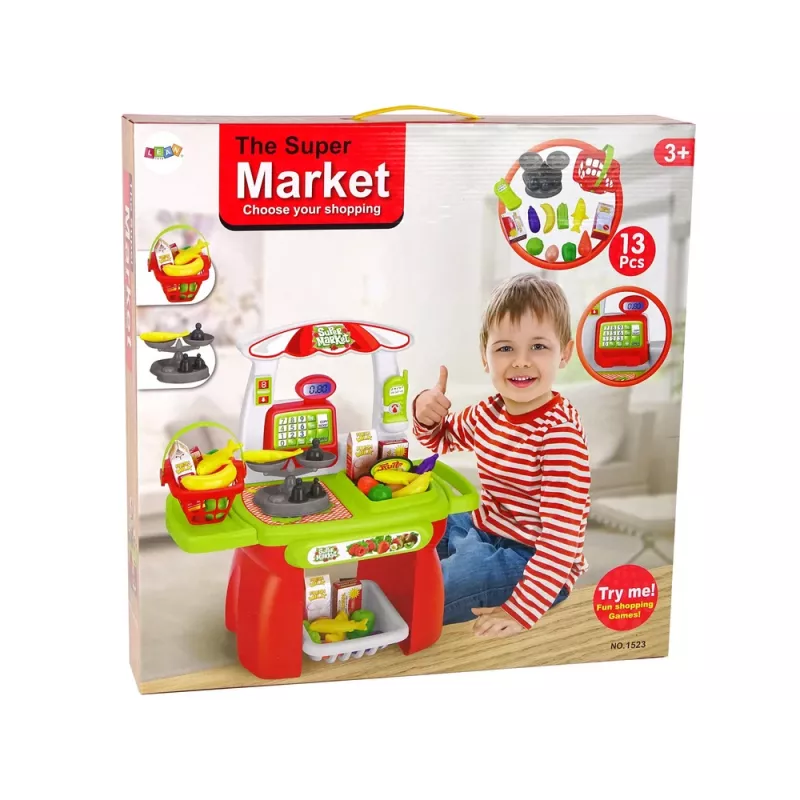 LEAN TOYS Conjunto de supermercado com cesto de compras, balança e alimentos