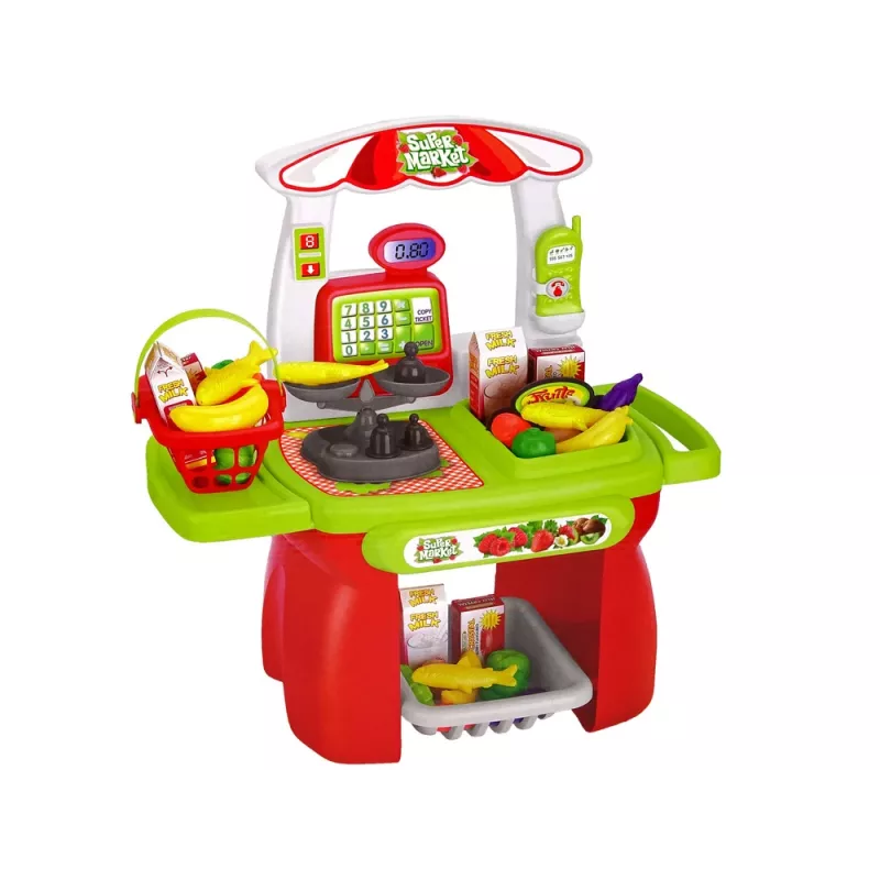LEAN TOYS Conjunto de supermercado com cesto de compras, balança e alimentos