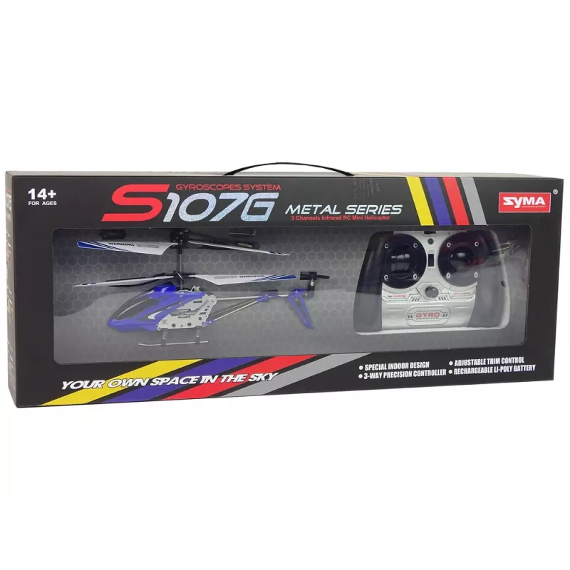 Helicóptero RC LEAN TOYS SYMA S107G com comando e bateria recarregável - azul