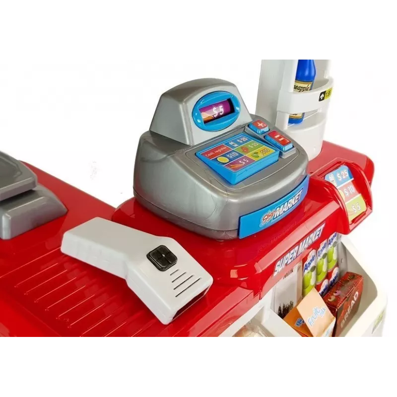 LEAN TOYS Mercado de Brincar com Carrinho de Compras, Caixa, Scanner e Alimentos