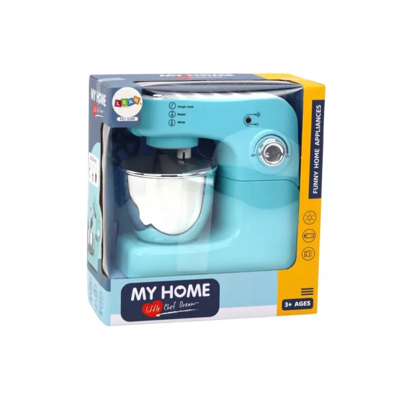 LEAN TOYS Robô de cozinha planetário de brinquedo com 3 acessórios intercambiáveis, turquesa