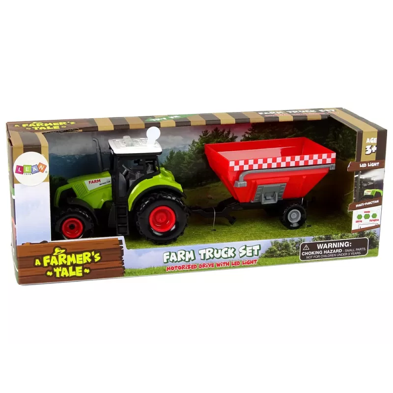 LEAN TOYS Trator de quinta com reboque de cereais removível som verde