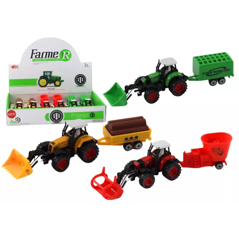 LEAN TOYS Trator com atrelado, escavadora, bulldozer, máquina agrícola, 3 cores