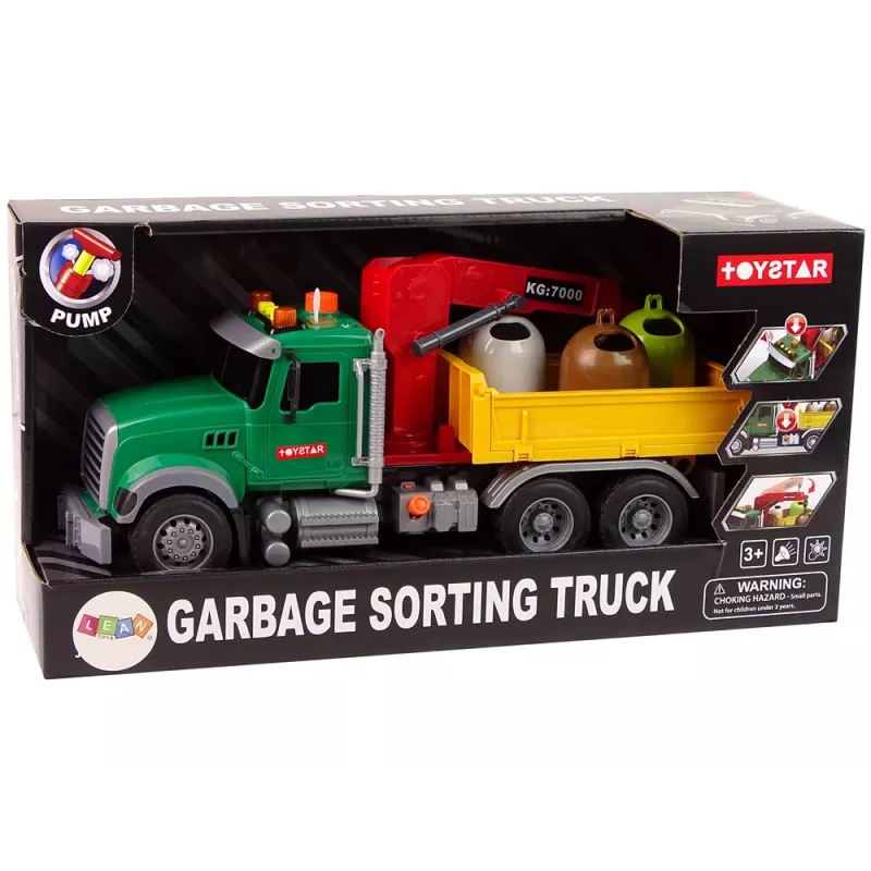 LEAN TOYS Camião Carro Grua Transporte Contentor de Lixo Som