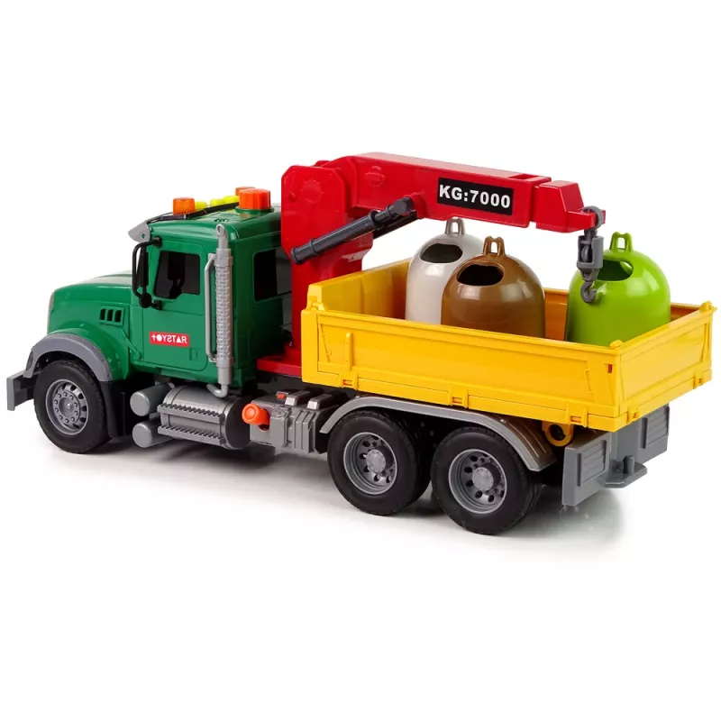 LEAN TOYS Camião Carro Grua Transporte Contentor de Lixo Som
