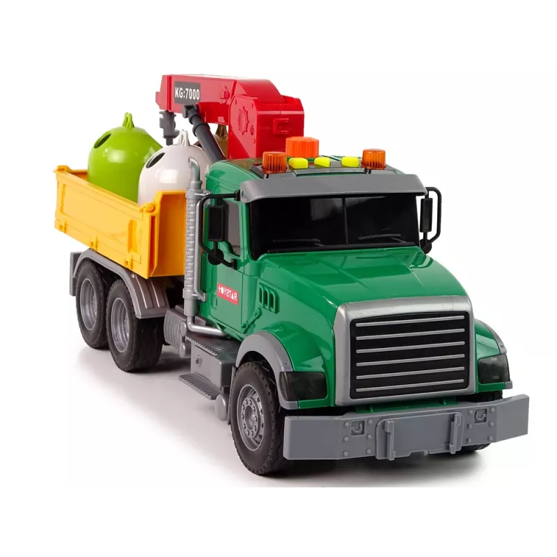 LEAN TOYS Camião Carro Grua Transporte Contentor de Lixo Som