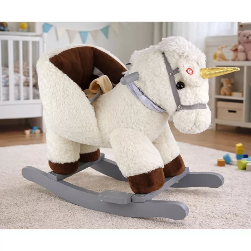 LEAN TOYS Cavalo de balanço unicórnio para crianças pequenas Branco Bege