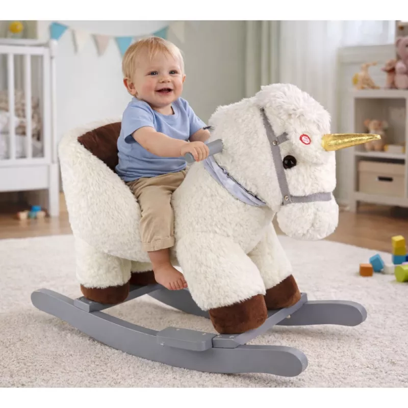LEAN TOYS Cavalo de balanço unicórnio para crianças pequenas Branco Bege