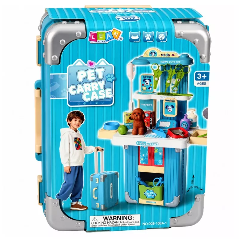 LEAN TOYS Mala de Veterinário Conjunto de Cuidados para Cão Castanho Conjunto de Faz de Conta com 12 Acessórios