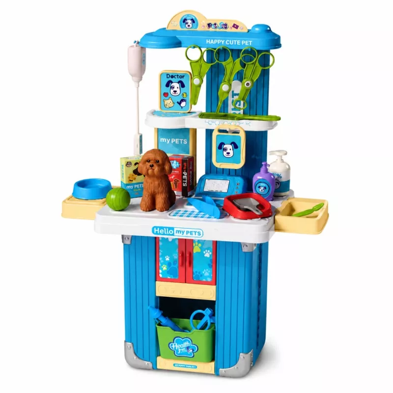 LEAN TOYS Mala de Veterinário Conjunto de Cuidados para Cão Castanho Conjunto de Faz de Conta com 12 Acessórios