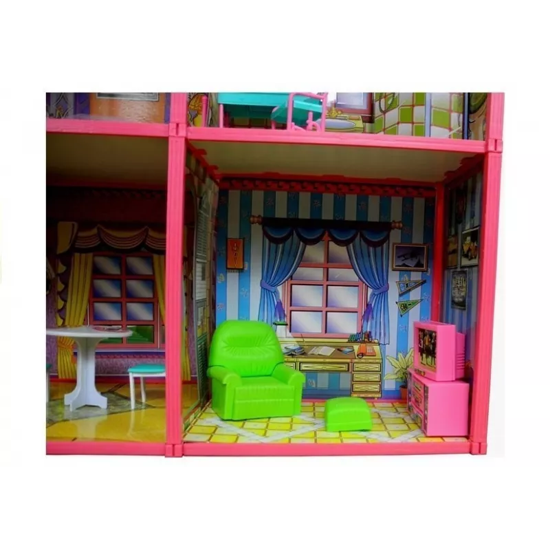 LEAN TOYS Villa Casa de bonecas grande 6 quartos Móveis Acessórios 128 peças