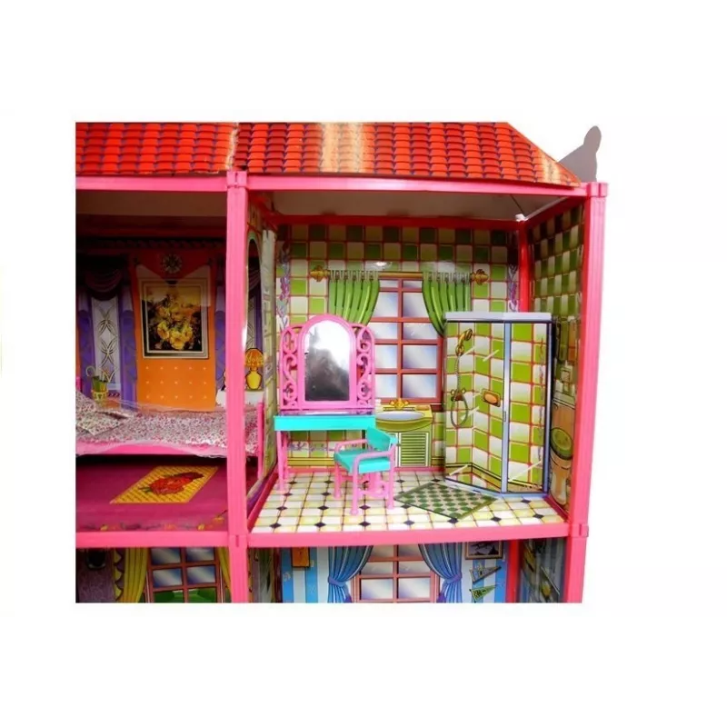 LEAN TOYS Villa Casa de bonecas grande 6 quartos Móveis Acessórios 128 peças