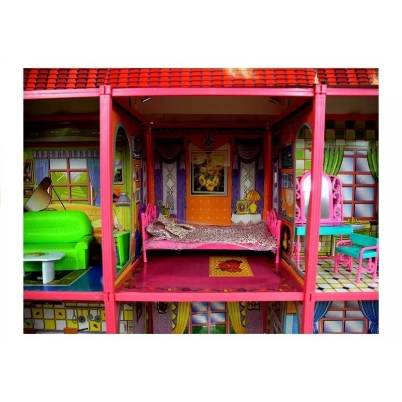 LEAN TOYS Villa Casa de bonecas grande 6 quartos Móveis Acessórios 128 peças