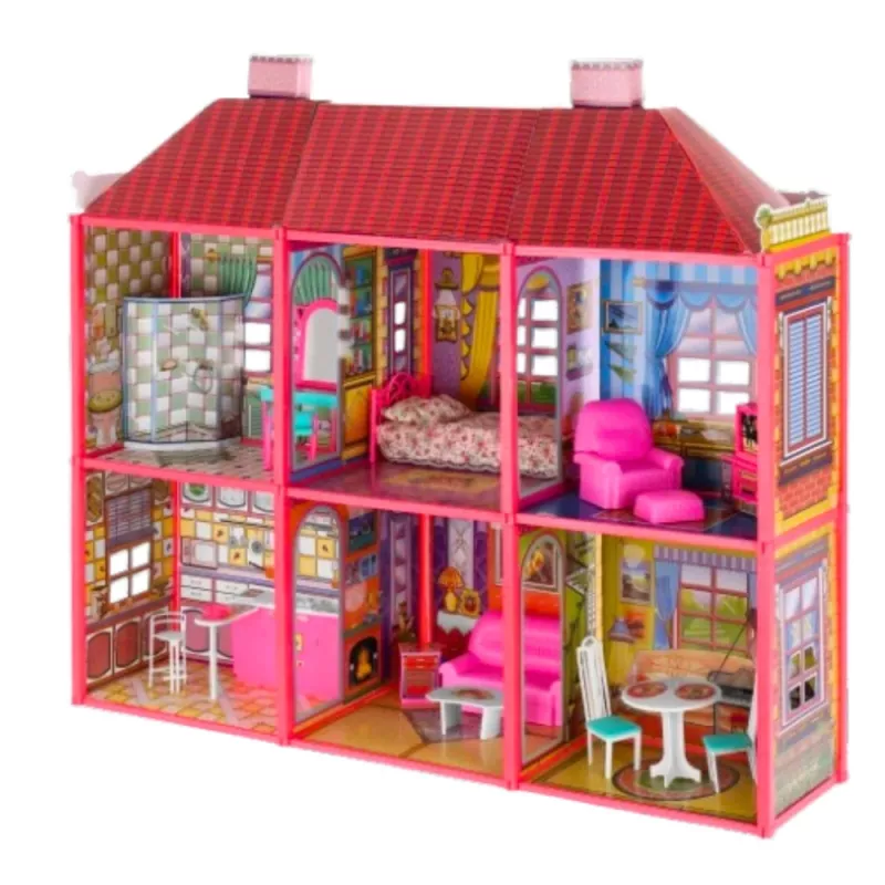 LEAN TOYS Villa Casa de bonecas grande 6 quartos Móveis Acessórios 128 peças