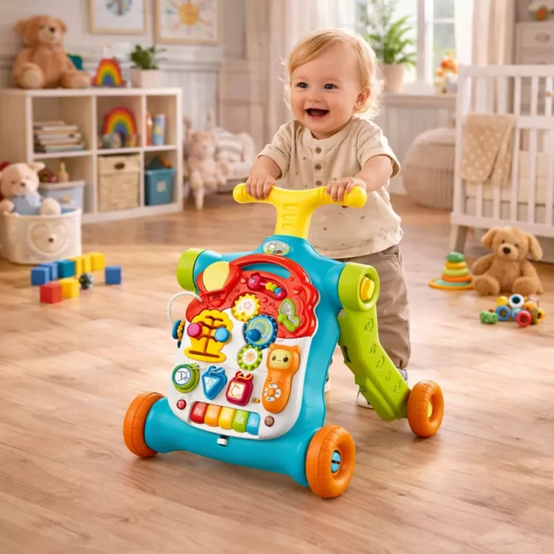 LEAN TOYS Andador empurrador trotinete mesa educativa painel interativo 5 em 1 colorido