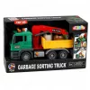 LEAN TOYS Camião de recolha de resíduos com grua, contentores, tração por fricção, luz e som