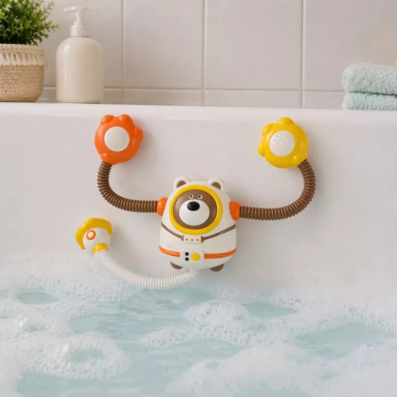 LEAN TOYS Brinquedo de Banho Urso Astronauta Duche com Circulação de Água Ventosas