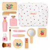 LEAN TOYS Conjunto de beleza de madeira para meninas com bolsa de cosmética branca, 17 peças