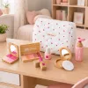 LEAN TOYS Conjunto de beleza de madeira para meninas com bolsa de cosmética branca, 17 peças