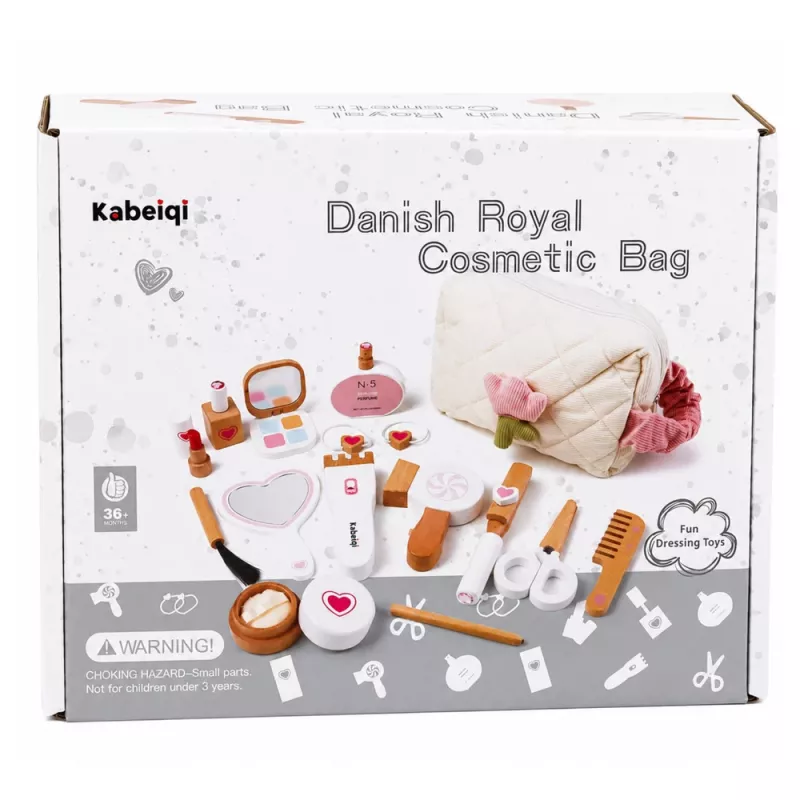 LEAN TOYS Conjunto de beleza de madeira com maquilhagem e bolsa de cosmética, acessórios 16 unid.