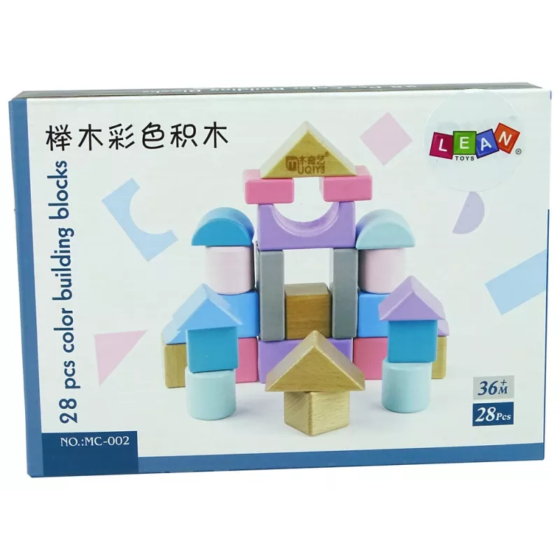 LEAN TOYS Blocos de construção de madeira cores pastel 28 peças castelo