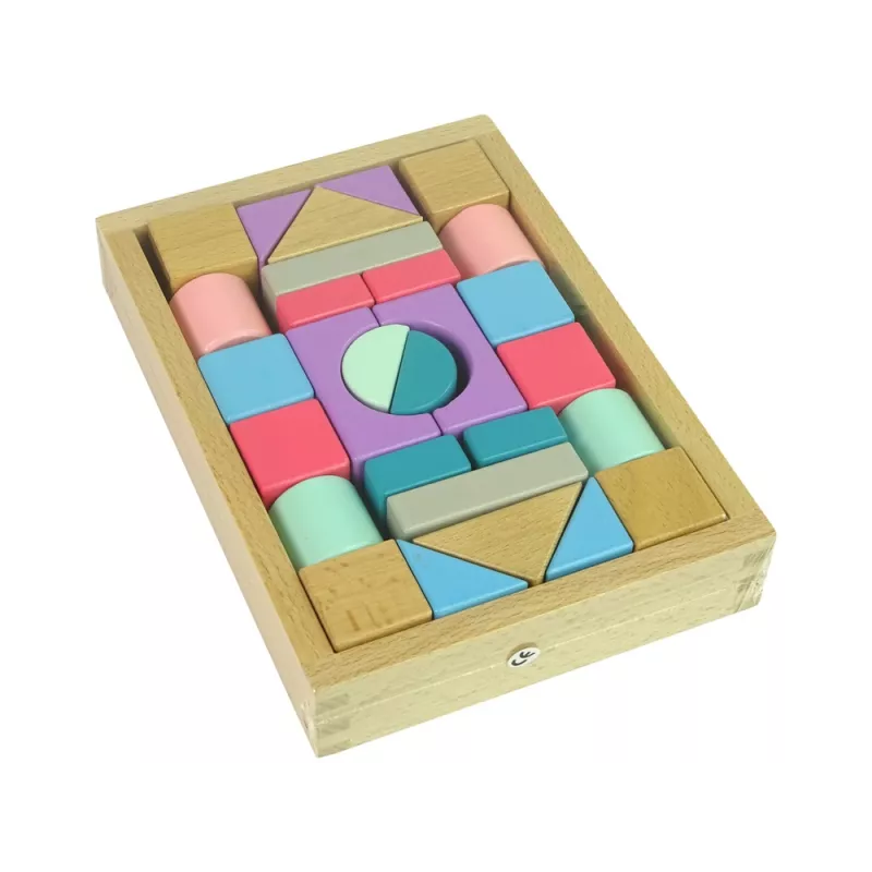 LEAN TOYS Blocos de construção de madeira cores pastel 28 peças castelo