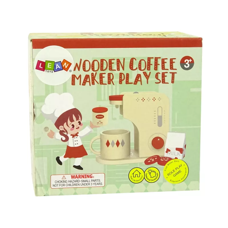 LEAN TOYS Acessório de máquina de café de madeira cozinha criança
