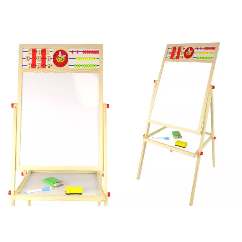 LEAN TOYS Quadro Didático de Madeira 2em1 Quadro Magnético e de Giz com Acessórios Contar Tabuada Alfabeto