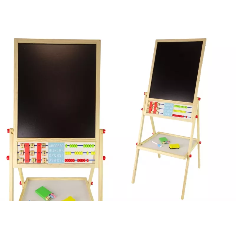 LEAN TOYS Quadro Didático de Madeira 2em1 Quadro Magnético e de Giz com Acessórios Contar Tabuada Alfabeto