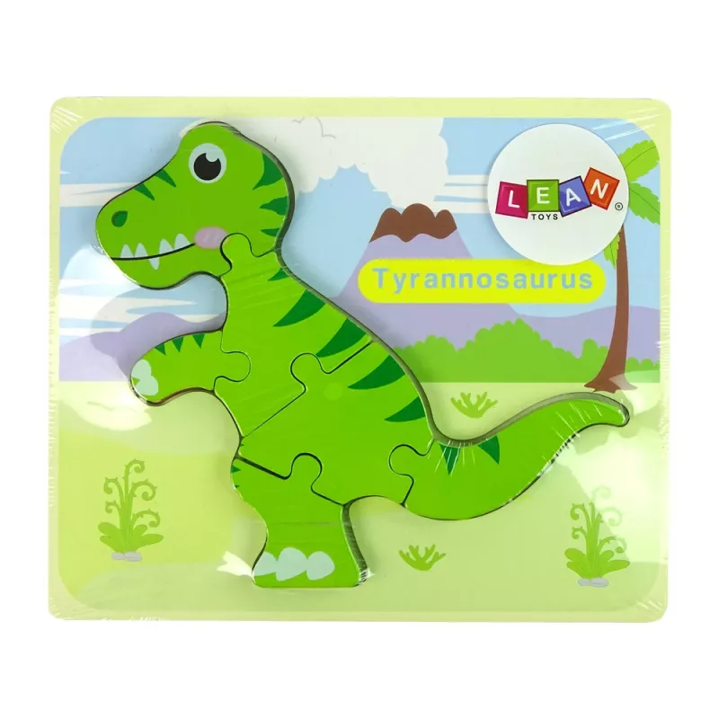 LEAN TOYS Puzzle de madeira dinossauro isanossauro verde