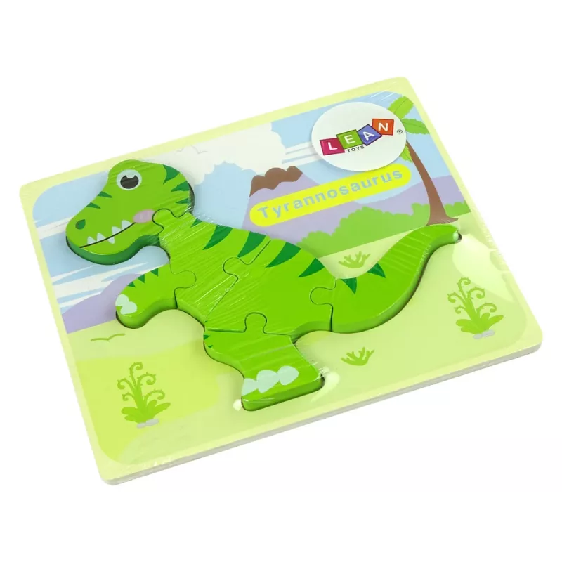 LEAN TOYS Puzzle de madeira dinossauro isanossauro verde