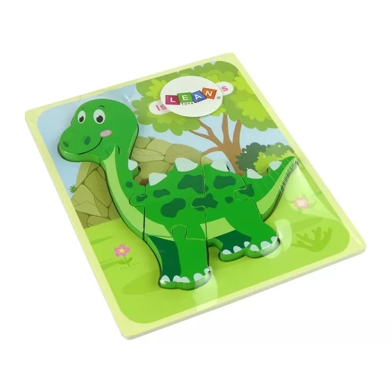 LEAN TOYS Puzzle de madeira dinossauro isanossauro verde
