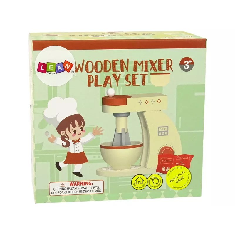 LEAN TOYS Acessório de robô de cozinha misturadora de madeira para criança