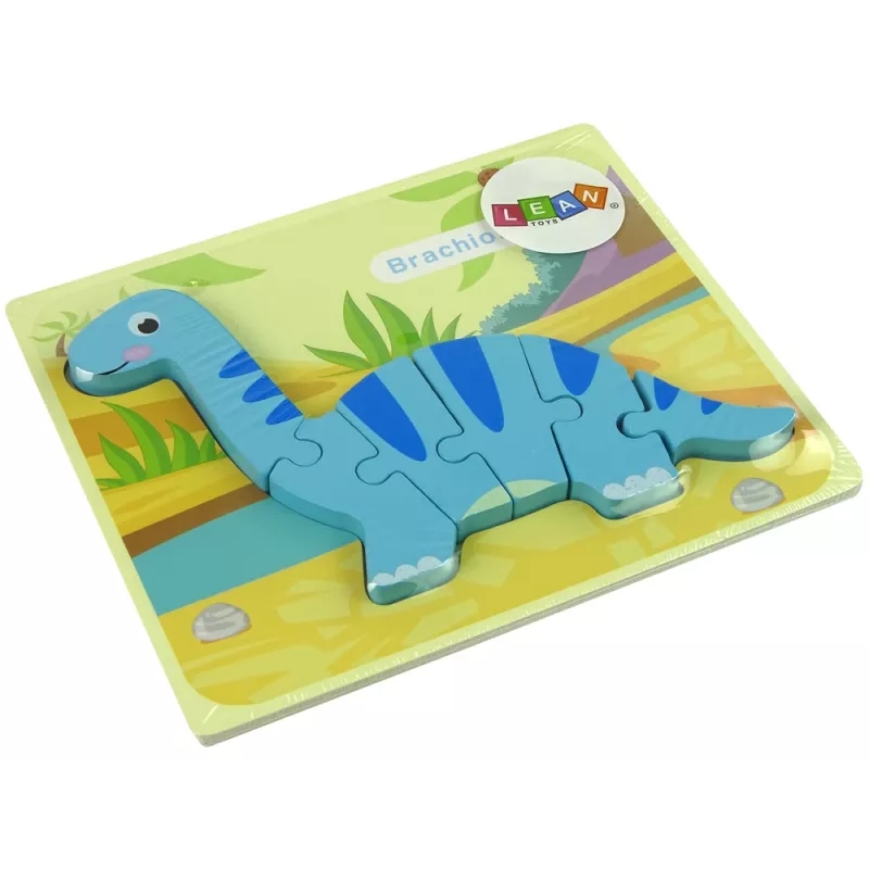 LEAN TOYS Puzzle de madeira dinossauro braquiossauro azul