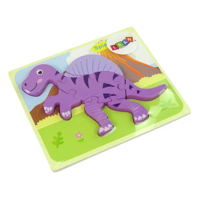 LEAN TOYS Puzzle de madeira dinossauro coritossauro rosa espinossauro roxo